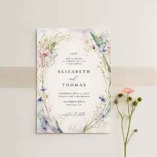 Invitation Fleur sauvage Fête Romantique Elegant Ecru Mariage