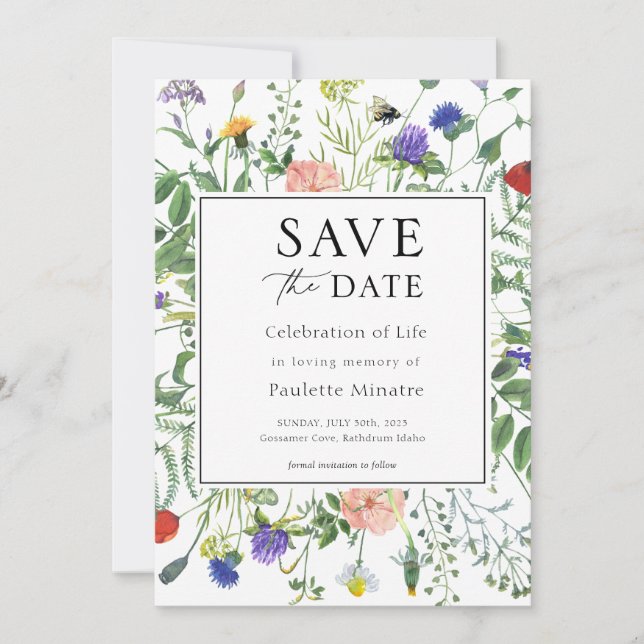 Invitation Fleur sauvage Fields Celebration of Life Save Date (Devant)