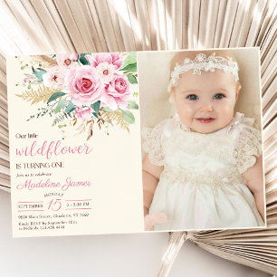 Invitation Fleur sauvage fille 1er anniversaire de fête Photo