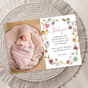 Invitation Fleur sauvage fille 1er anniversaire Merci