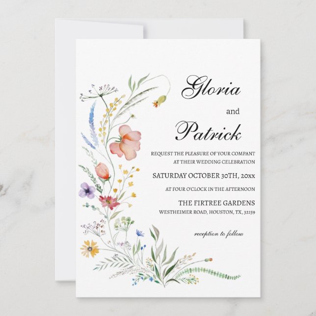Invitation Fleur sauvage Fiona En Fleur Mariage Floral (Devant)