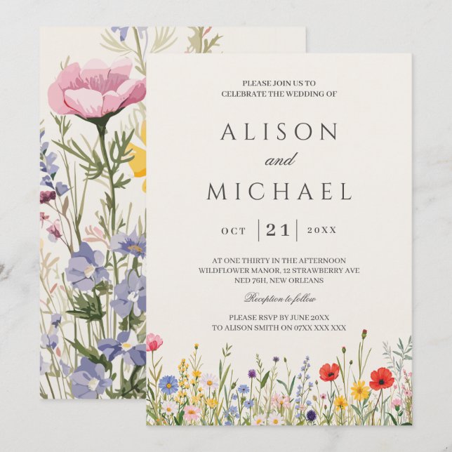 Invitation Fleur sauvage Fleur Fleur Flore Jardin Mariage (Devant / Derrière)