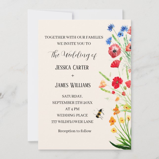 Invitation Fleur sauvage Floral Aquarelle Boho Rustique Maria (Devant)
