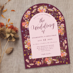 Invitation Fleur sauvage Floral Arch Bourgogne et Mariage Blu