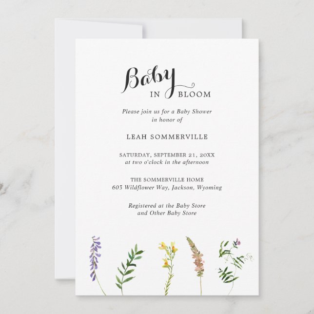 Invitation Fleur sauvage floral Baby shower élégant (Devant)