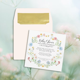 Invitation Fleur sauvage Floral Bees Aquarelle Bébé Fille Dou