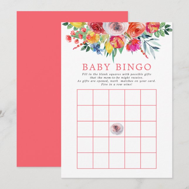 Invitation Fleur sauvage Floral Flowers Baby shower Bingo Jeu (Devant / Derrière)