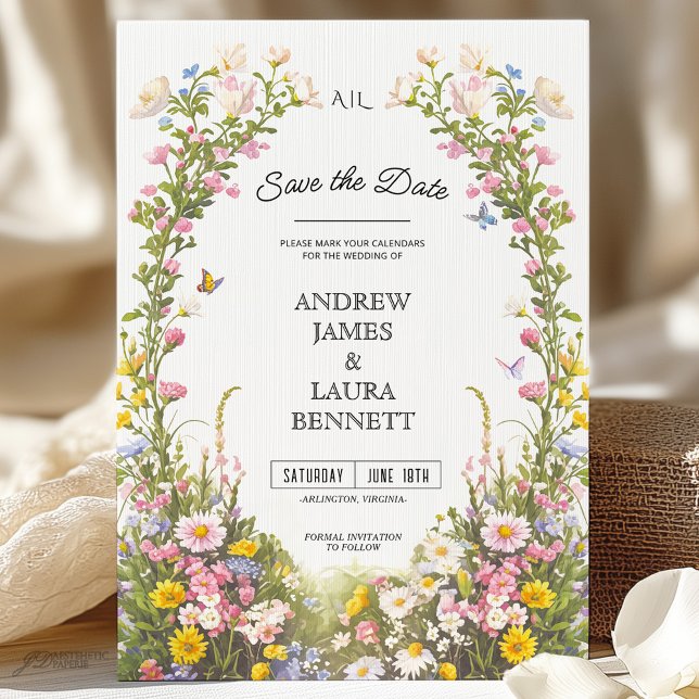 Invitation Fleur sauvage Floral Frame Enregistrer la date Mar (Créateur téléchargé)