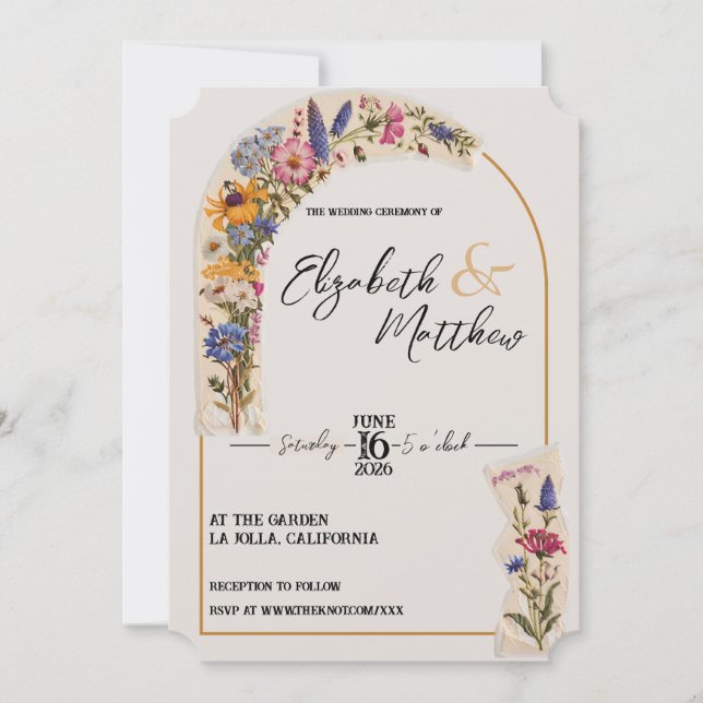 Invitation Fleur sauvage Floral Garden Vintage Mariage (Devant)