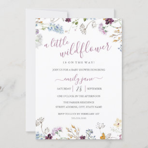 Invitation Fleur sauvage Floral Nature Baby shower pourpre