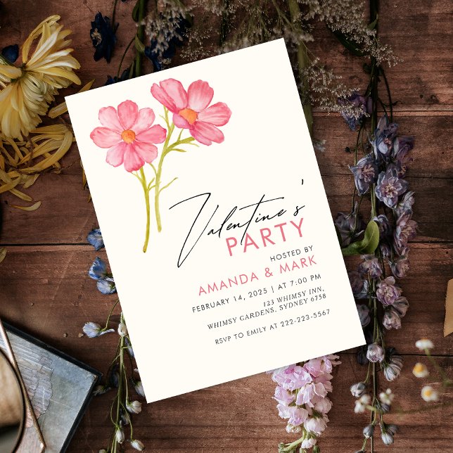 Invitation Fleur sauvage Floral Valentine's Party (Créateur téléchargé)