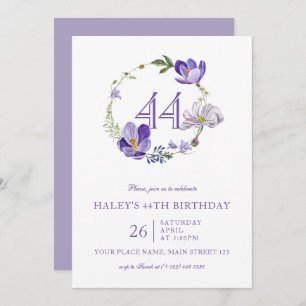 Invitation Fleur sauvage Floral violet Vintage 44E anniversai
