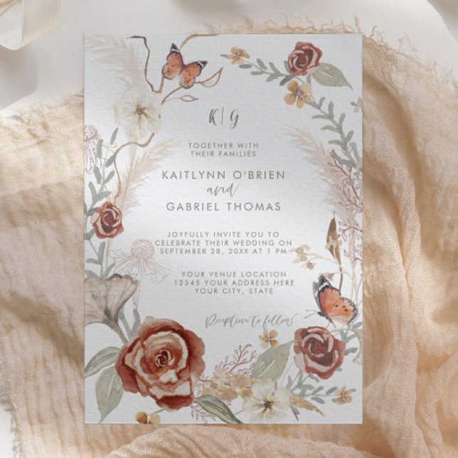 Invitation Fleur sauvage Floral Wreath Papillon Sage Vert (Créateur téléchargé)