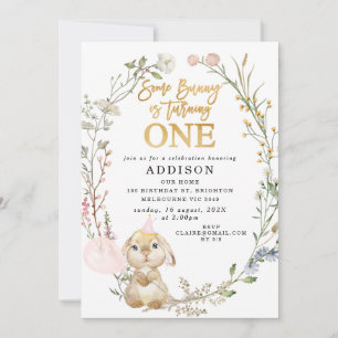 Invitation Fleur sauvage Floral Wreath Un lapin Anniversaire