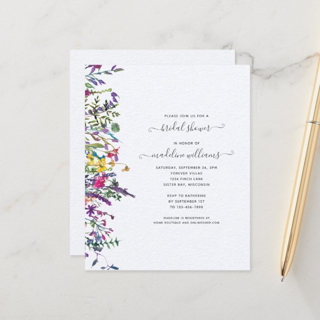 Invitation Fleur sauvage Florale de douche nuptial (Devant/Arrière en situation)