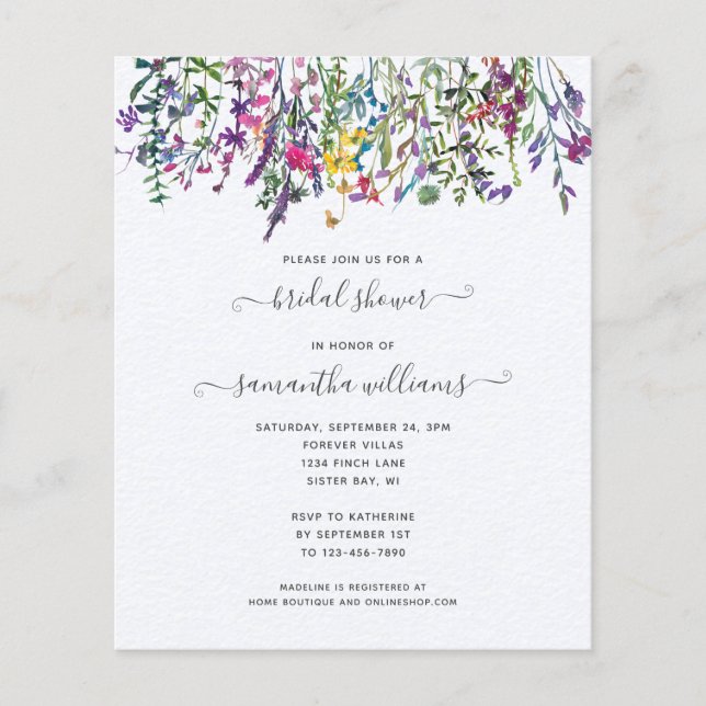 Invitation Fleur sauvage Florale de douche nuptial (Devant)