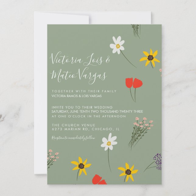 Invitation Fleur Sauvage Floralité Végétale Mariage Vert Saug (Devant)