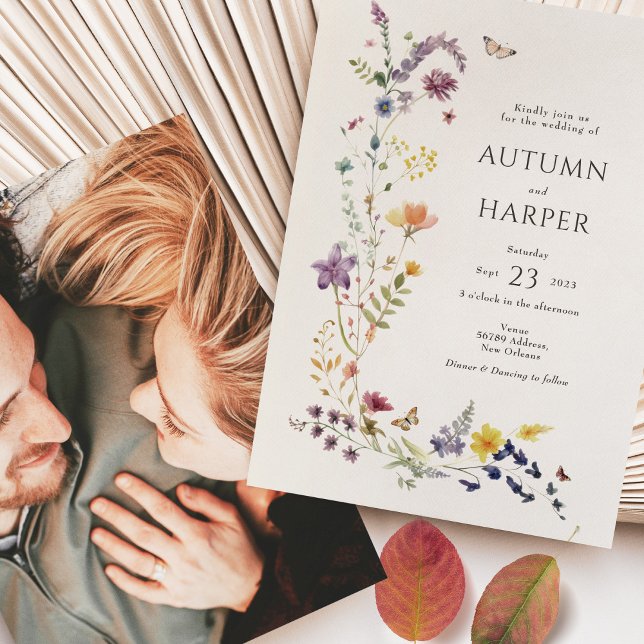 Invitation Fleur sauvage Florals Photo Mariage Elegant Boho (Créateur téléchargé)