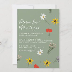 Invitation Fleur sauvage Flore verte Mariage Sage Green