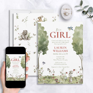 Invitation Fleur sauvage fraise C'est un Baby shower de fille