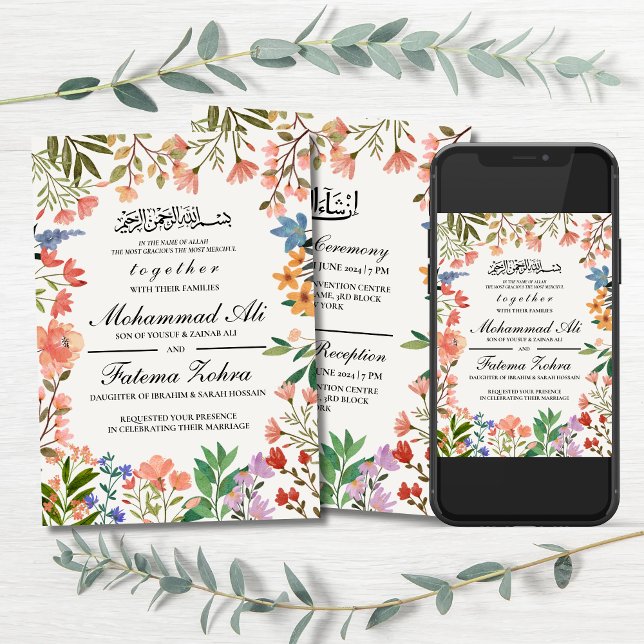 Invitation Fleur sauvage Frame Mariage musulman Nikah Walima (Créateur téléchargé)