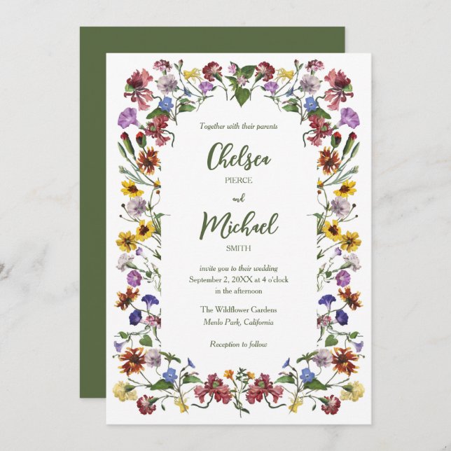 Invitation Fleur sauvage Frame Rustic Boho Mariage (Devant / Derrière)