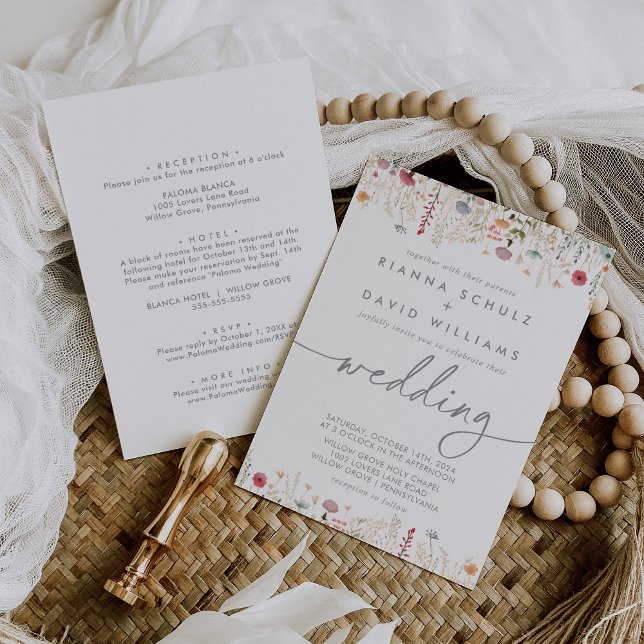 Invitation Fleur sauvage Galant Multicolor Mariage avant et a (Créateur téléchargé)