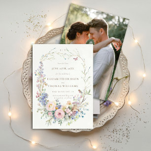 Invitation Fleur sauvage Garden Elegant Photo Mariage Date de