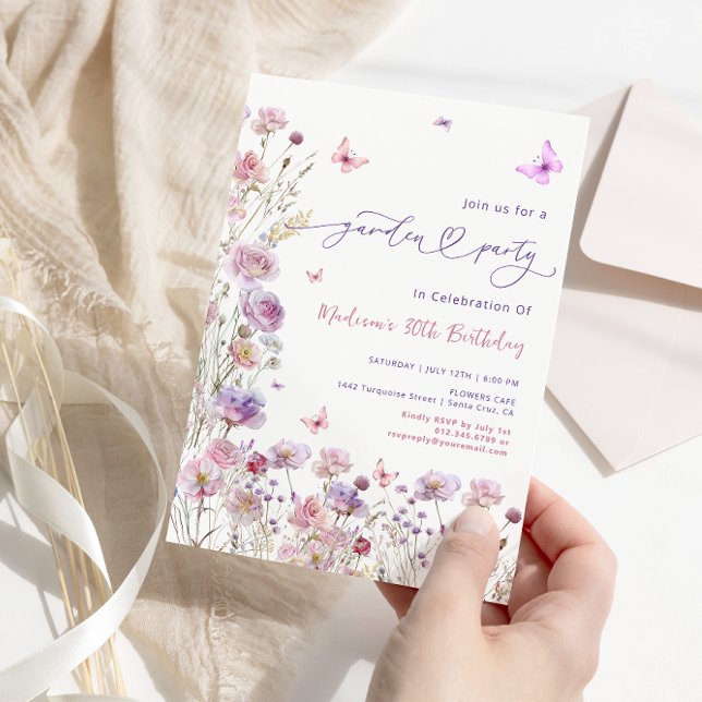 Invitation Fleur sauvage Garden Party N'importe quel âge anni (Créateur téléchargé)