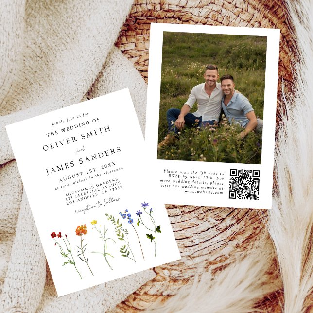 Invitation Fleur sauvage Gay QR Code Mariage photo (Créateur téléchargé)