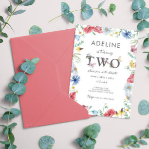 Invitation Fleur sauvage Girl 2e anniversaire Floral Butterfl