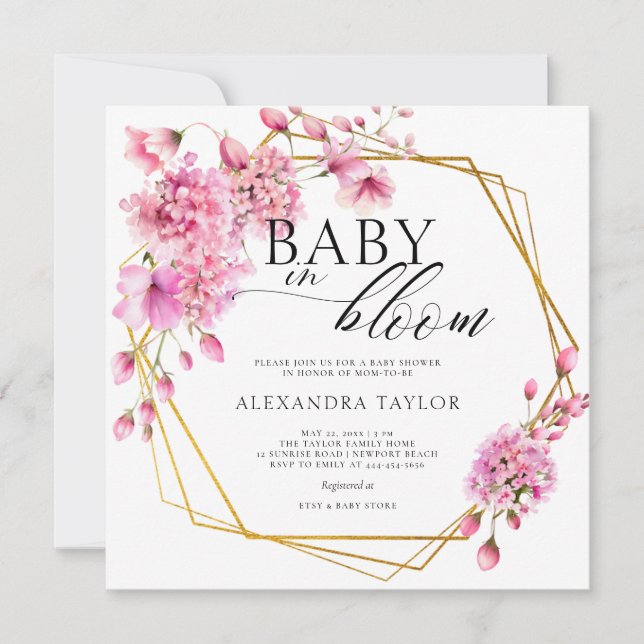 Invitation Fleur sauvage Gold Terrarium Rose Baby Girl Douche (Devant)