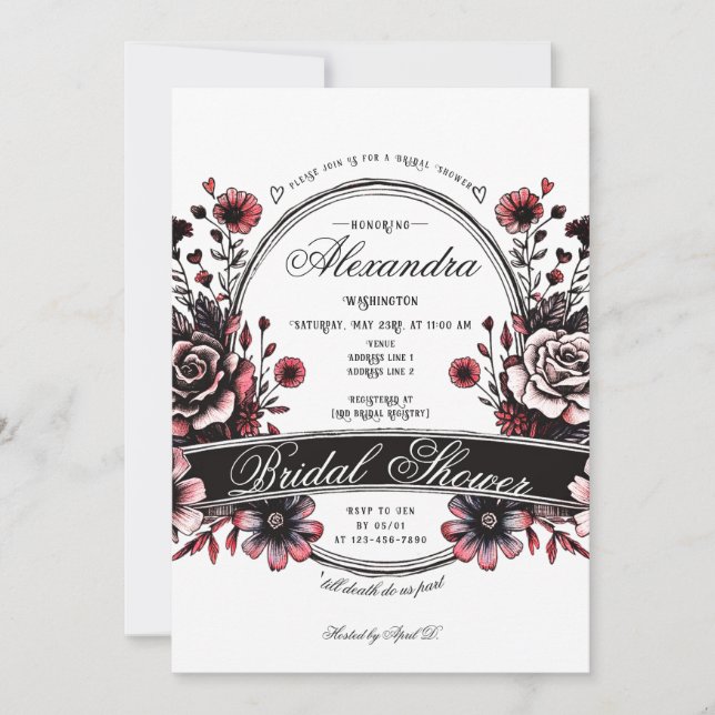 Invitation Fleur sauvage gothique Moody Red Rose Fête des mar (Devant)
