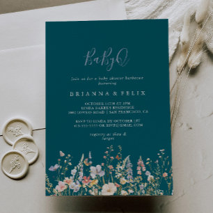 Invitation Fleur sauvage Green BabyQ Baby shower Barbecue