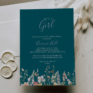 Invitation Fleur sauvage Green C'est une fille Baby shower
