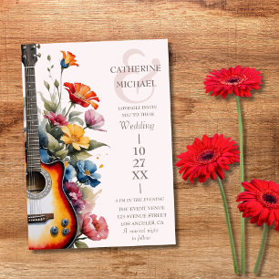 Invitation Fleur sauvage guitare Ampersand Mariage musical