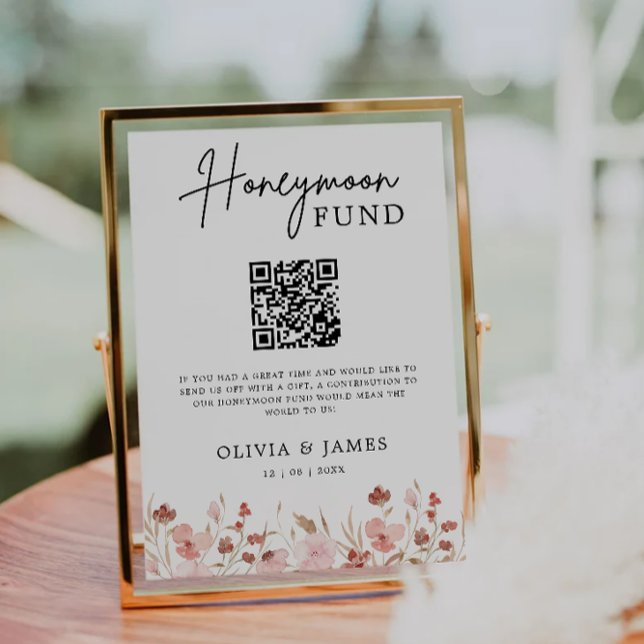 Invitation Fleur sauvage Honeymoon Fund QR Code Sign, Mariage (Wildflower Honeymoon Fund QR Code Sign, Wedding Invitation)