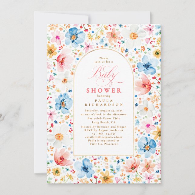Invitation Fleur sauvage Jardin de prairie Baby shower de boi (Devant)