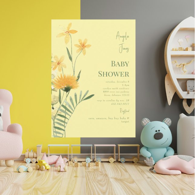 Invitation Fleur sauvage Jaune Baby Girl Douche (Créateur téléchargé)
