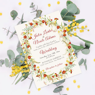 Invitation Fleur sauvage Jaune Feuillage de Tagète Mariage