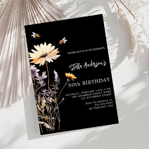 Invitation Fleur sauvage jaune noir violet luxe anniversaire