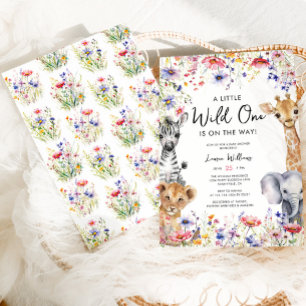 Invitation Fleur sauvage Jungle Safari Animaux Fille Baby sho