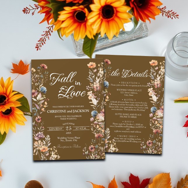 Invitation Fleur sauvage Leaf Fall in Love and Details Mariag (Créateur téléchargé)