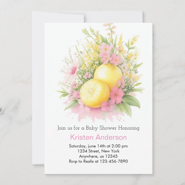 Invitation Fleur sauvage Lemon Dreamy Girl Baby shower (Devant)
