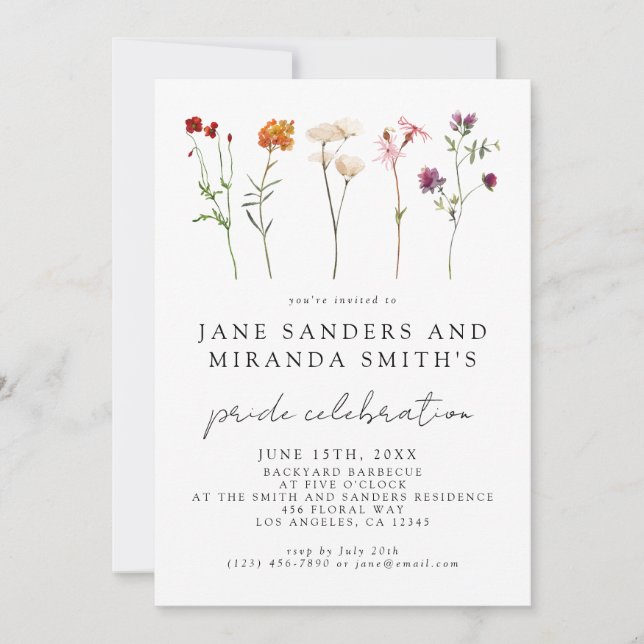 Invitation Fleur sauvage Lesbian Floral Gay pride Célébration (Devant)