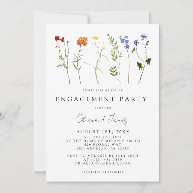 Invitation Fleur sauvage LGBT Gay pride Floral Engagement Par (Devant)