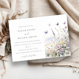 Invitation Fleur sauvage Lilac Papillon Mariage paysage