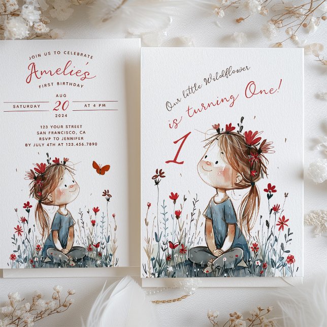 Invitation Fleur sauvage lunatique Anniversaire d'un an (Créateur téléchargé)