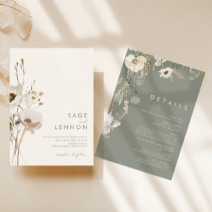 Invitation Fleur sauvage lunatique Ivoire en un seul Mariag