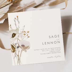 Invitation Fleur sauvage lunatique Mariage Carré ivoire